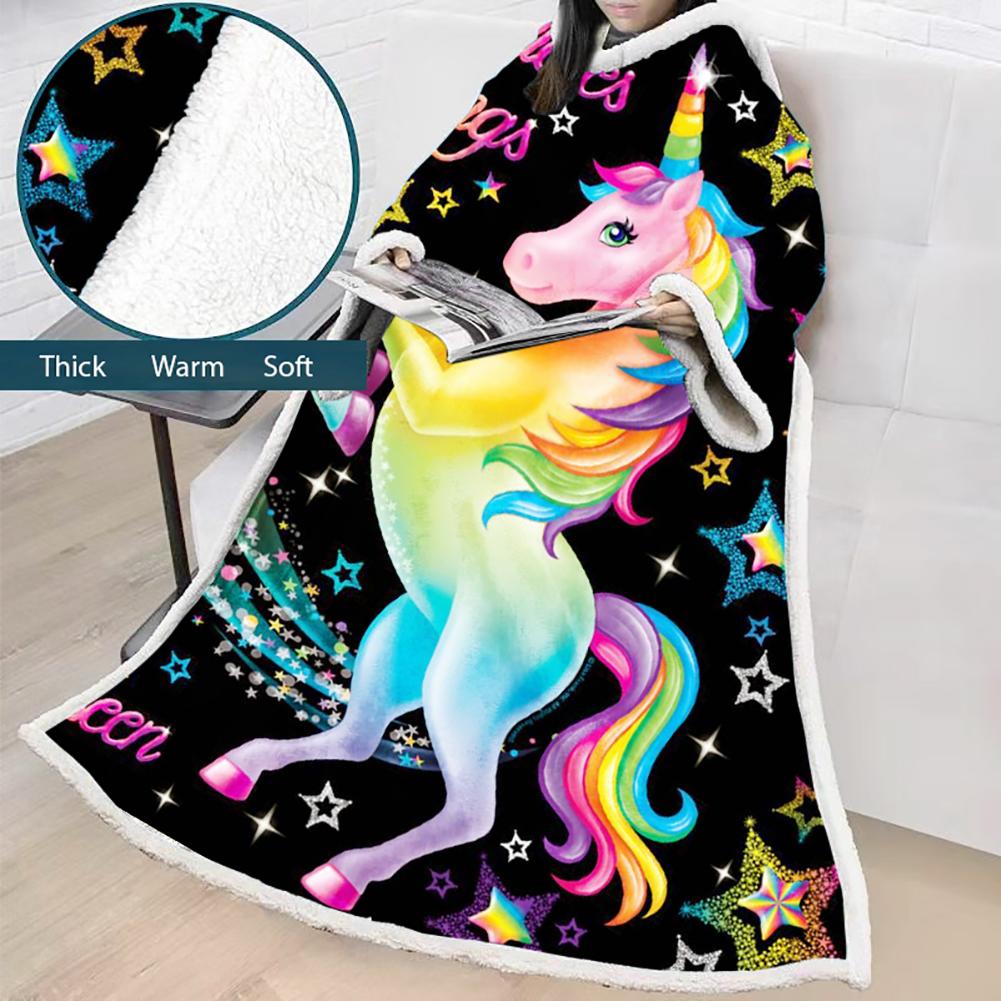 3D Digital Printed Blanket With Sleeves-Unicorn Cartoon Blanket Robe