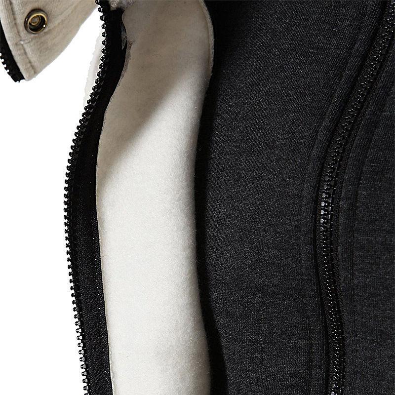 Solid Color Comfortable Coats - Zip Up Grey Black Coat