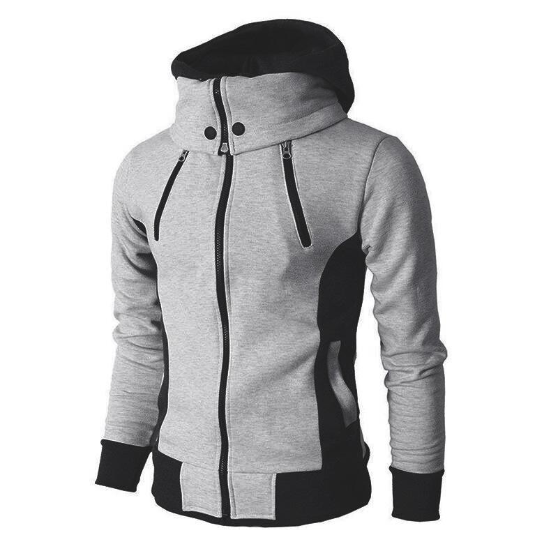 Solid Color Comfortable Coats - Zip Up Grey Black Coat