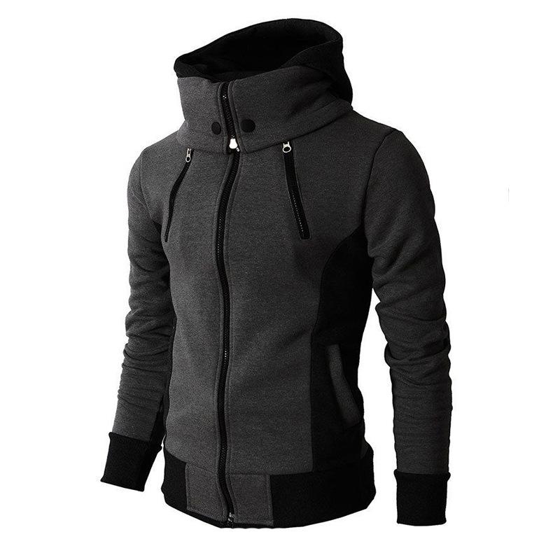 Solid Color Comfortable Coats - Zip Up Grey Black Coat