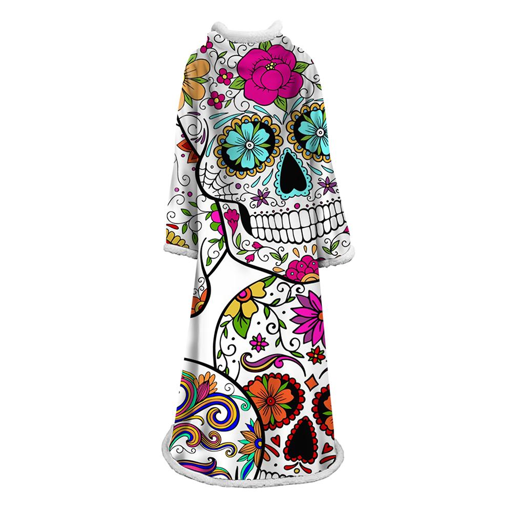 3D Digital Printed Skull Blanket With Sleeves-Horror Blanket Robe