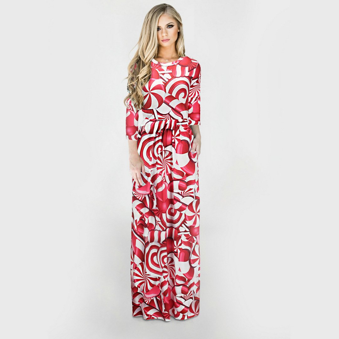 Christmas Dresses - Long Sleeves Red-rose Dress
