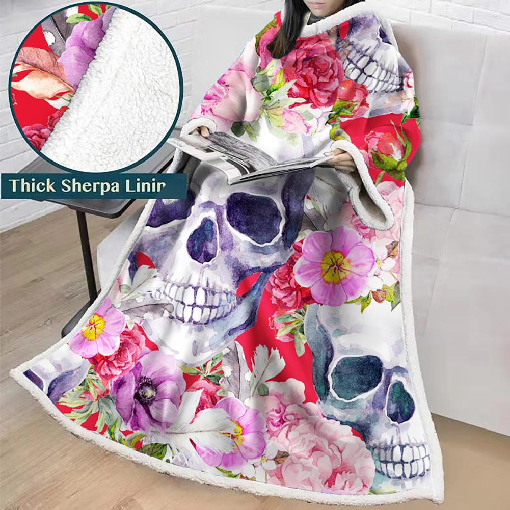 3D Digital Printed Skull Blanket With Sleeves-Horror Blanket Robe