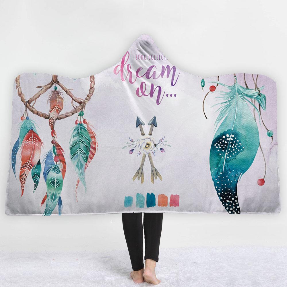 Watercolor Hooded Blankets - Watercolor Feather Leaves Fleece Hooded Blanket