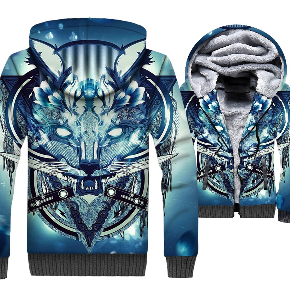 Animal Jackets - Animal Series Blue Lightning Wolf Super Cool 3D Fleece Jacket