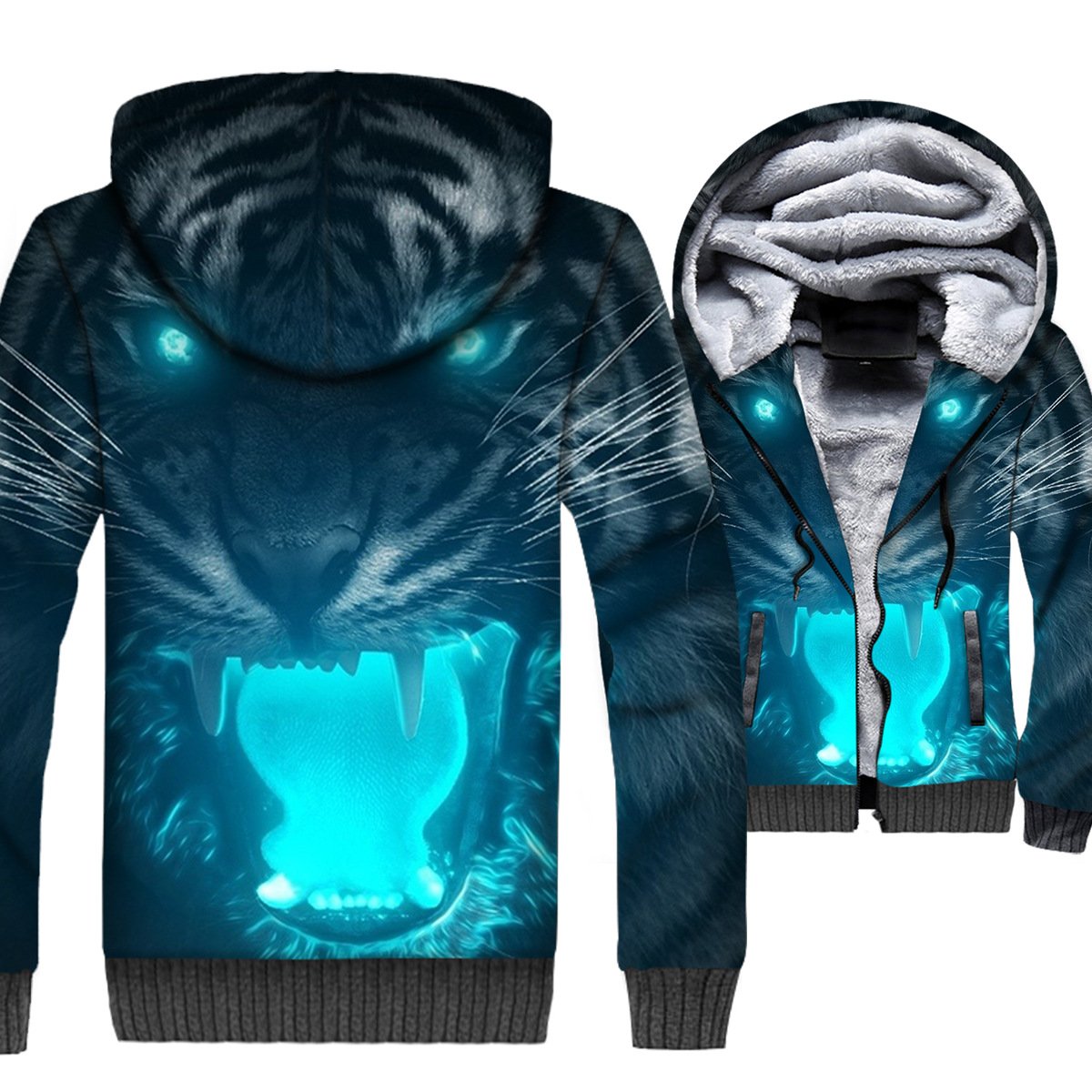 Animal Jackets - Animal Series Tiger Blue Flame Super Cool 3D Fleece Jacket