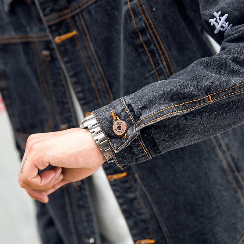 Denim Jackets - Solid Color Denim Jacket Series Personality Embroidery Super Cool Fleece Denim Jacket