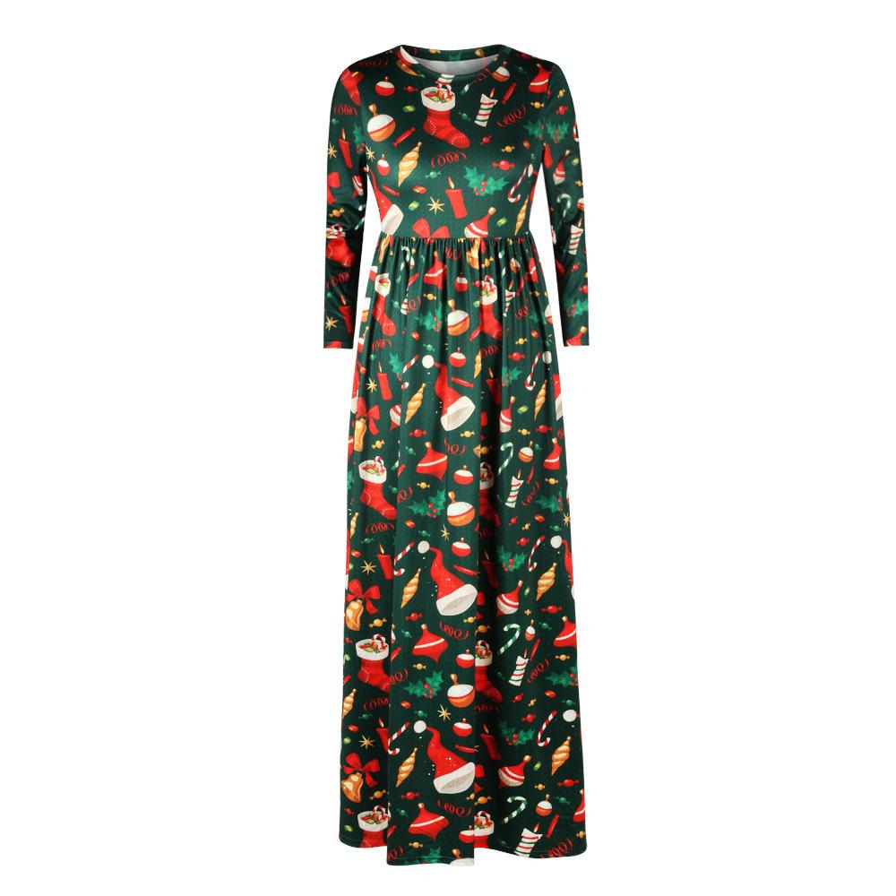 Christmas Dresses - Long Sleeves Xmas Hat Printed Dress