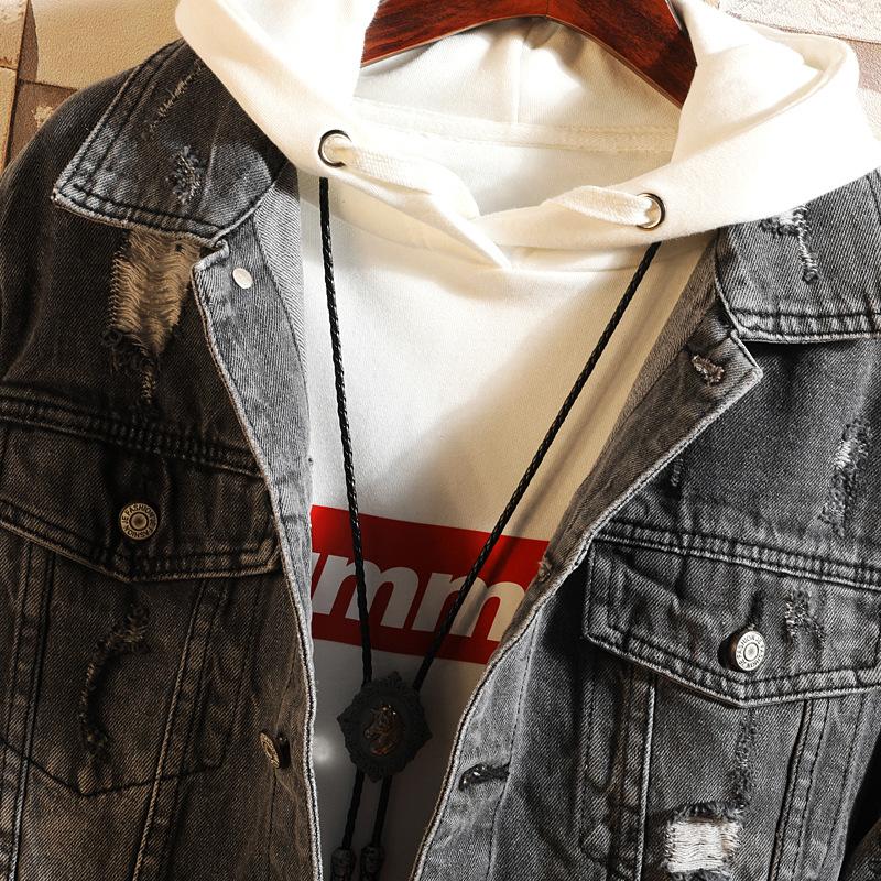 Denim Jackets - Solid Color Denim Jacket Series Embroidery Hole Super Cool Fleece Denim Jacket