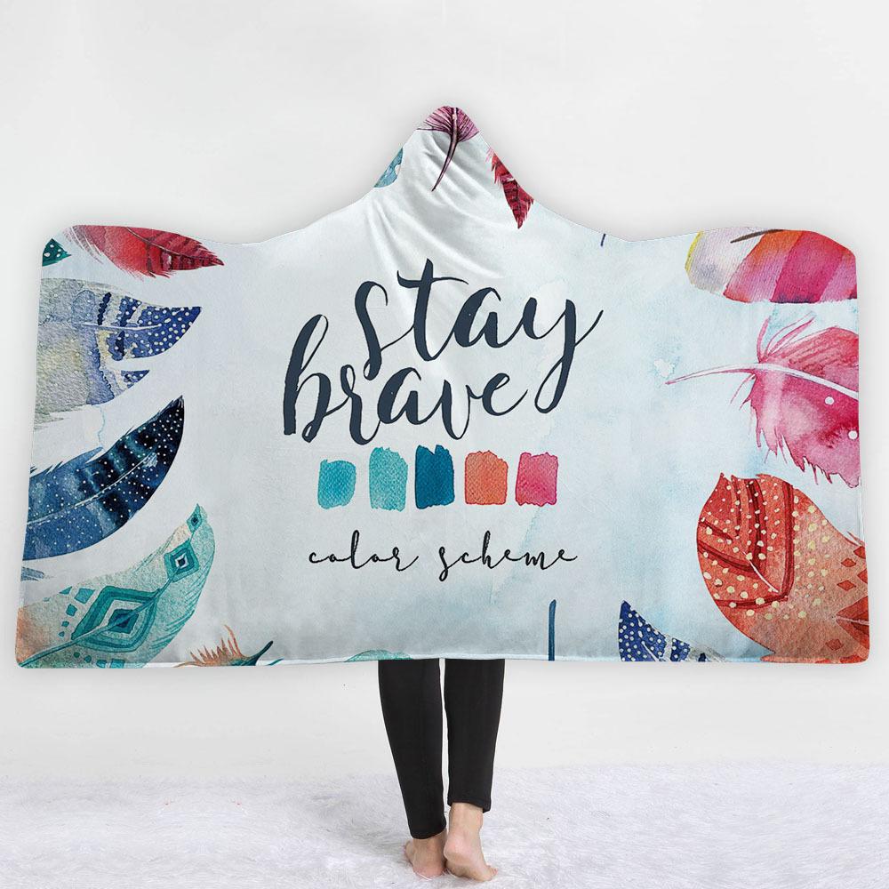 Watercolor Hooded Blankets - Watercolor Feather Icon Fleece Hooded Blanket