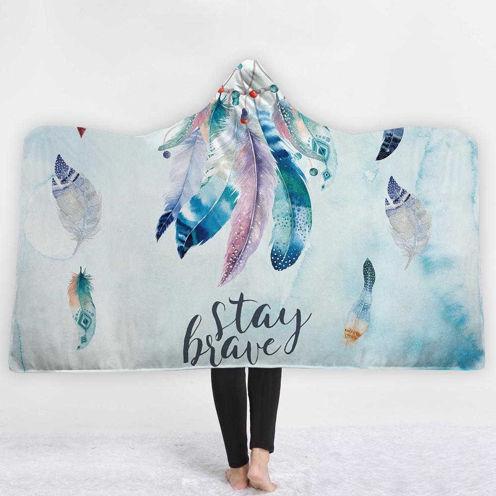 Watercolor Hooded Blankets - Watercolor Series Frost Feather Fleece Hooded Blanket