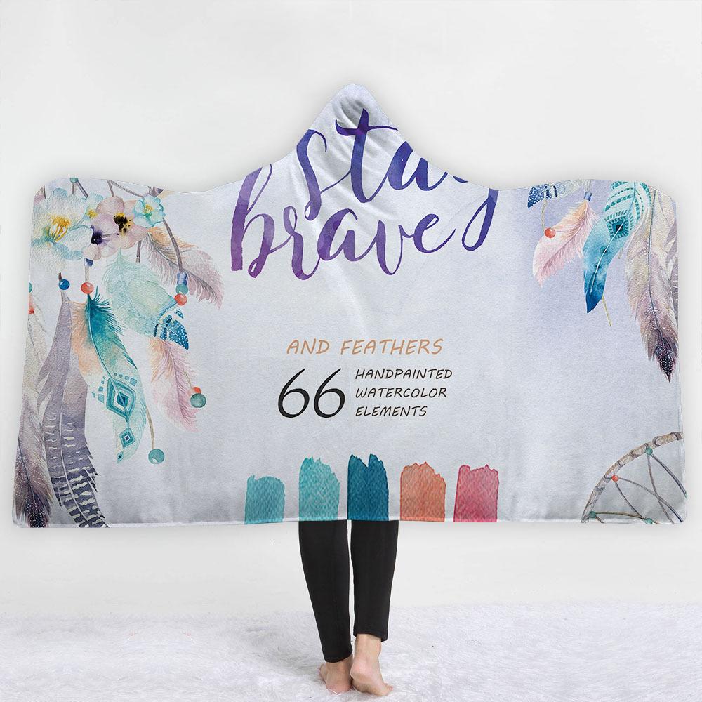 Watercolor Hooded Blankets - Watercolor Series Charming 66 Feather Fleece Hooded Blanket