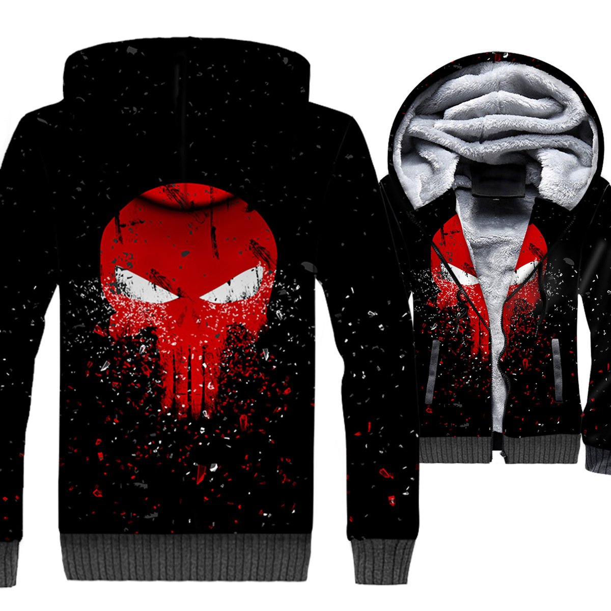 Ghost Rider Jackets - Ghost Rider Series Devil Skull Red Sign Super Cool 3D Fleece Jacket