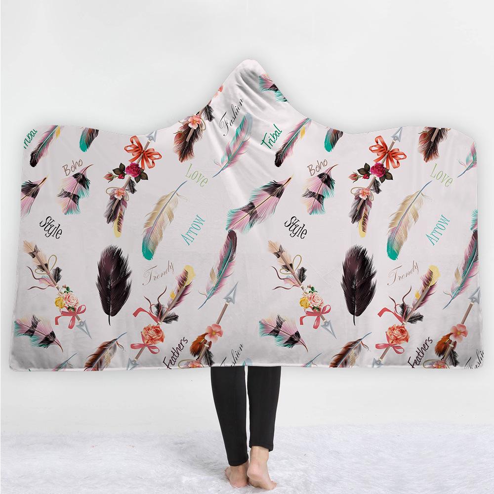 Watercolor Hooded Blankets - Watercolor birds Feather Icon Fleece Hooded Blanket