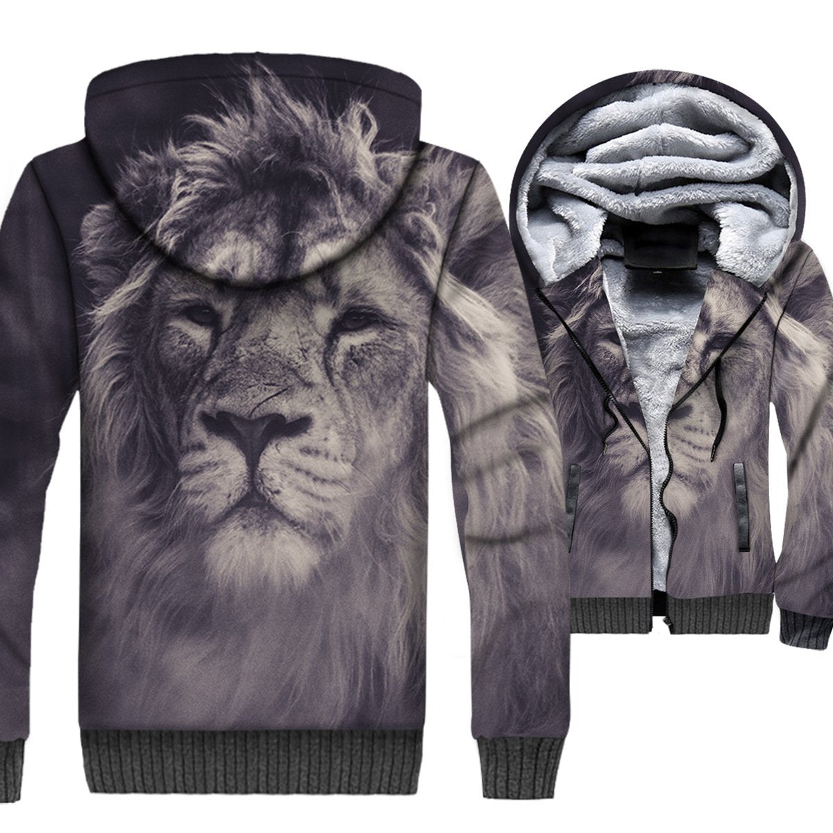 Animal Jackets - Animal Series Lion Icon Grey Super Cool 3D Fleece Jacket