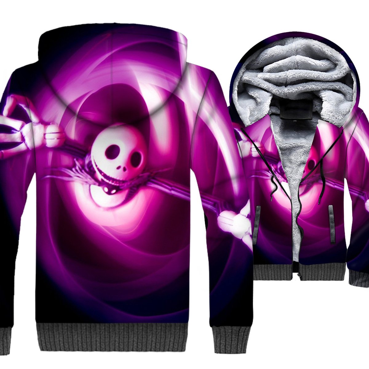 Nightmare Before Christmas Jackets - Skull Series Jack Skull Super Cool Purple 3D Fleece Jacket