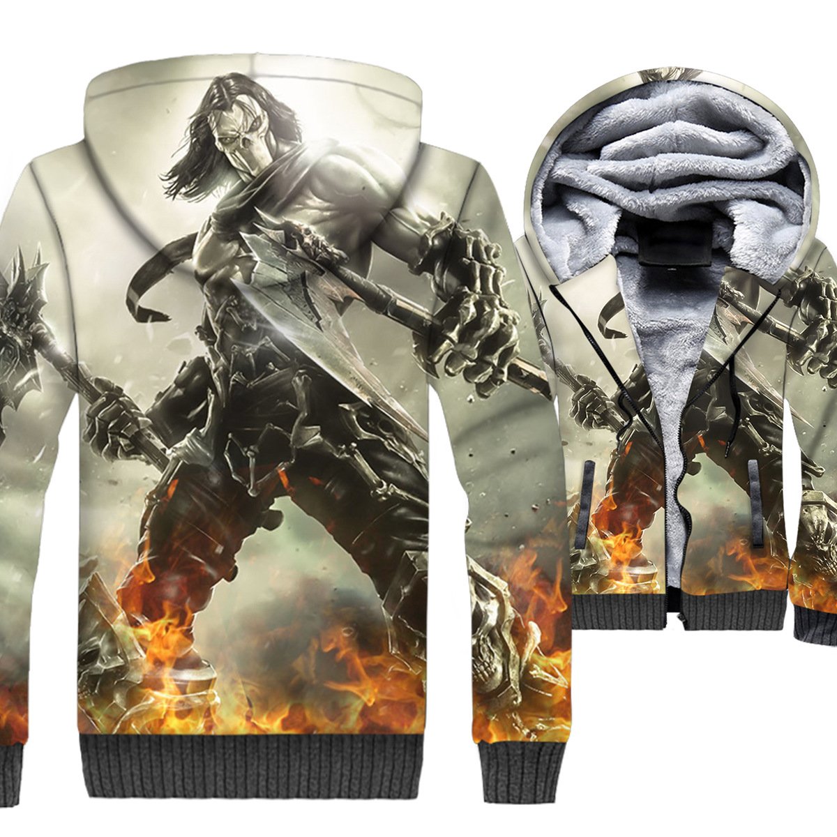 Darksiders Jackets - Darksiders Game Series Death Reaper Character White Super Cool 3D Fleece Jacket