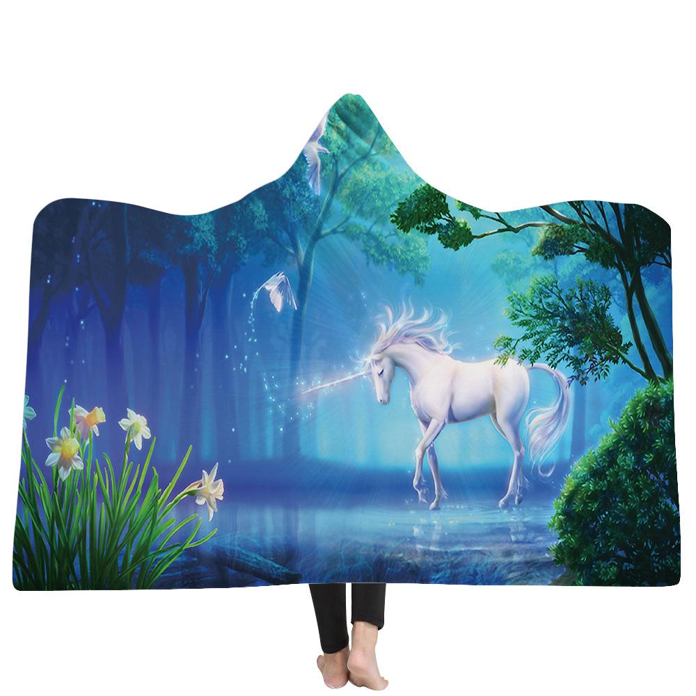 Unicorn Hooded Blankets - Unicorn Series Fantasy Forest Fleece Hooded Blanket