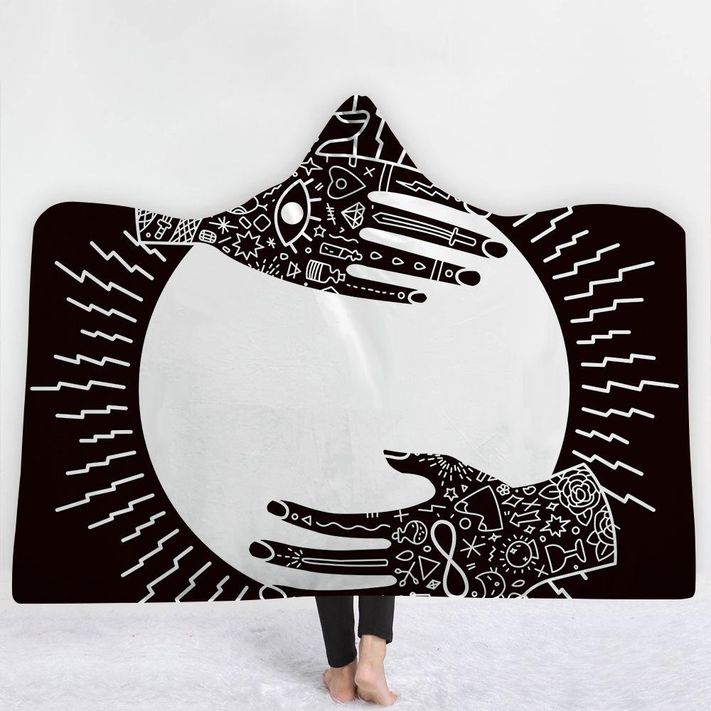 Religious Hooded Blankets - Religious Sun Series Fleece Hooded White and Black Blanket