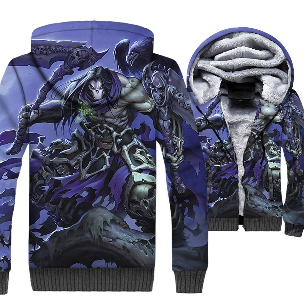 Darksiders Jackets - Darksiders Game Series Death Reaper Character Blue Super Cool 3D Fleece Jacket