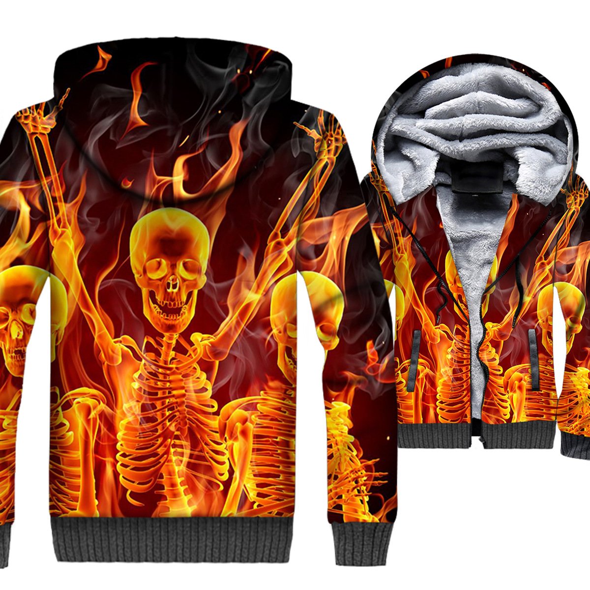 Ghost Rider Jackets - Ghost Rider Series Flame Skull Man Super Cool 3D Fleece Jacket