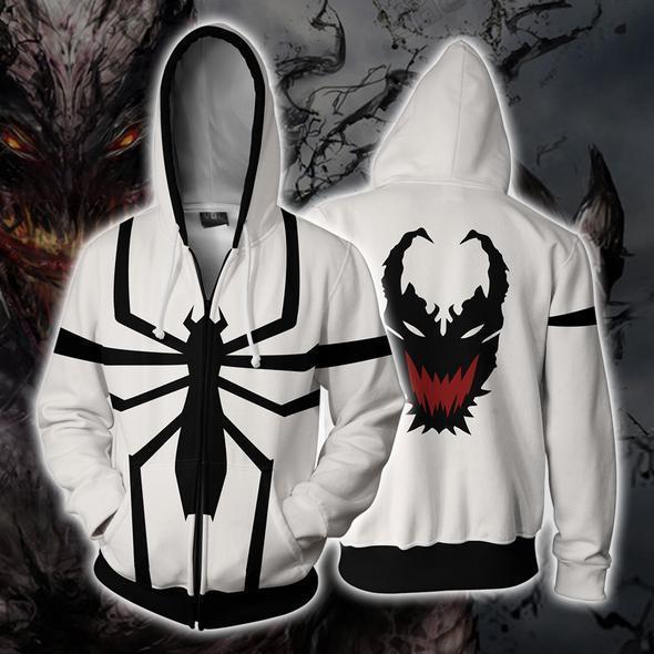 Spiderman Hoodies - Black and white venom spiderman 3D Zip Up Hoodie