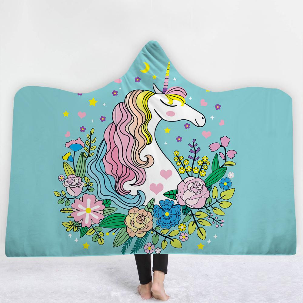 Unicorn Hooded Blankets - Unicorn Series Cute Unicorn Cartoon Style Fleece Hooded Blanket