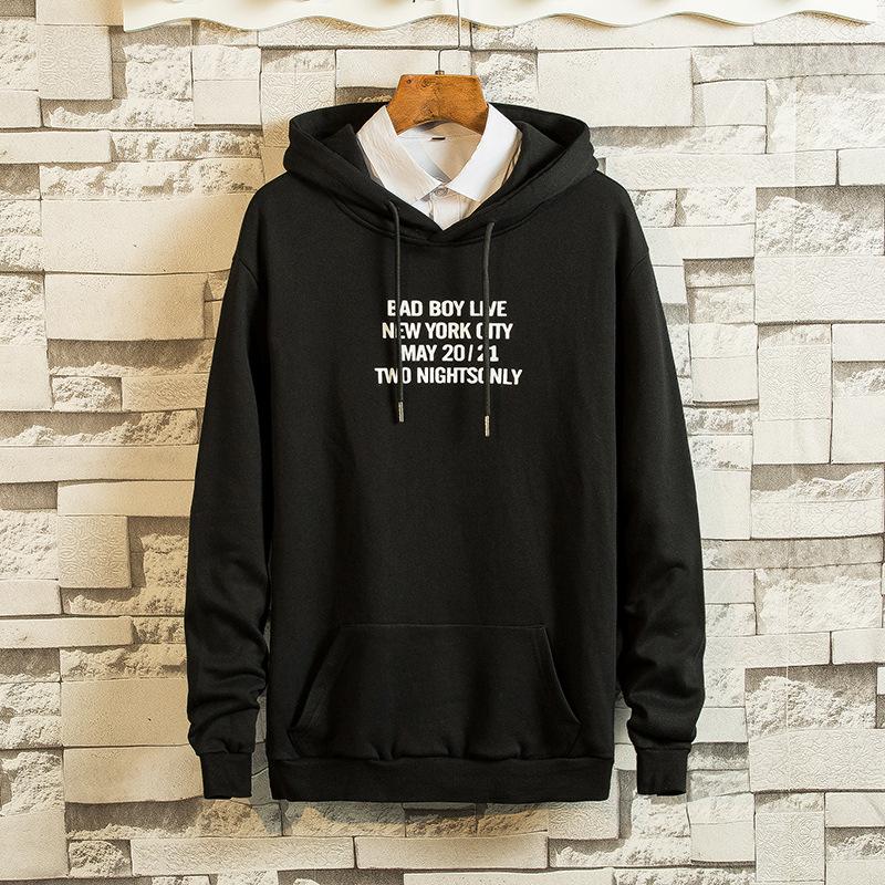 Fleece Hoodies - Solid Color Fleece Hoodie Series Man Icon Fashion Black Fleece Hoodie