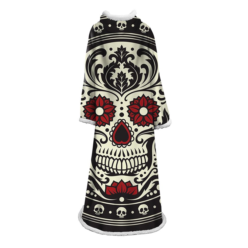 3D Digital Printed Skull Blanket With Sleeves-Horror Blanket Robe
