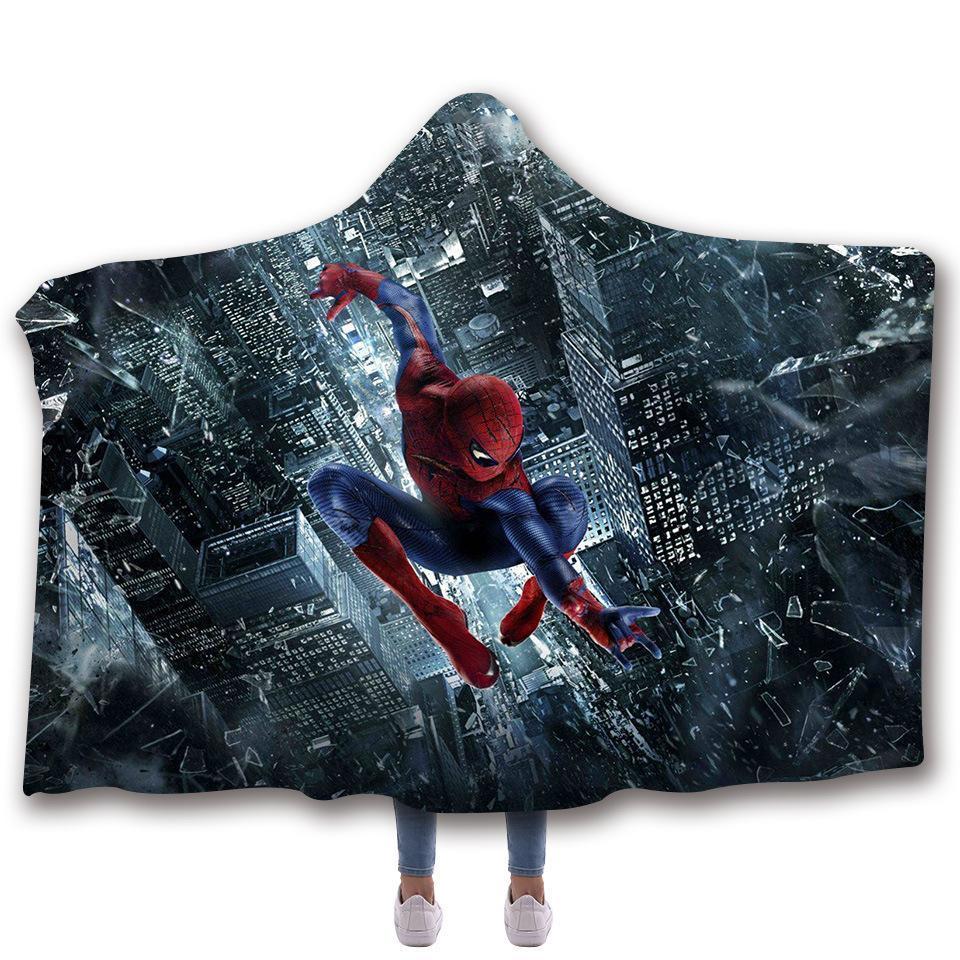 Spiderman Hooded Blanket - Spiderman Black Night Moving Blanket