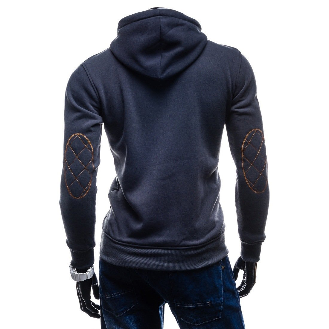 Solid Color Button Hoodies - Pullover Standing Collar Blue Grey Hoodie