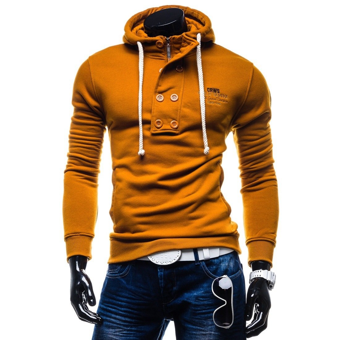 Solid Color Button Hoodies - Pullover Standing Collar Blue Grey Hoodie