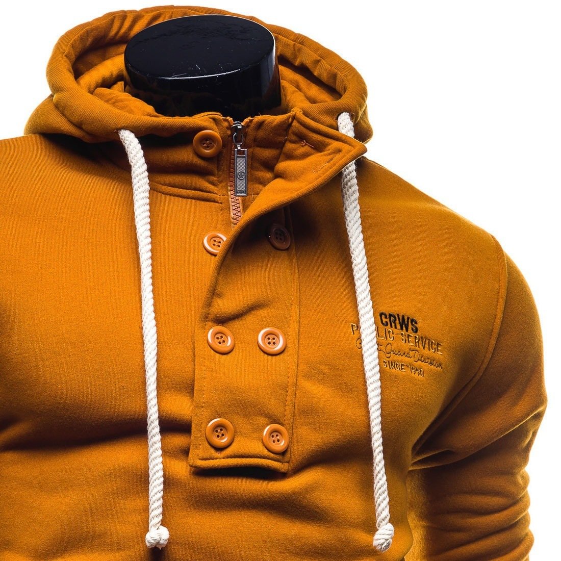 Solid Color Button Hoodies - Pullover Standing Collar Blue Grey Hoodie