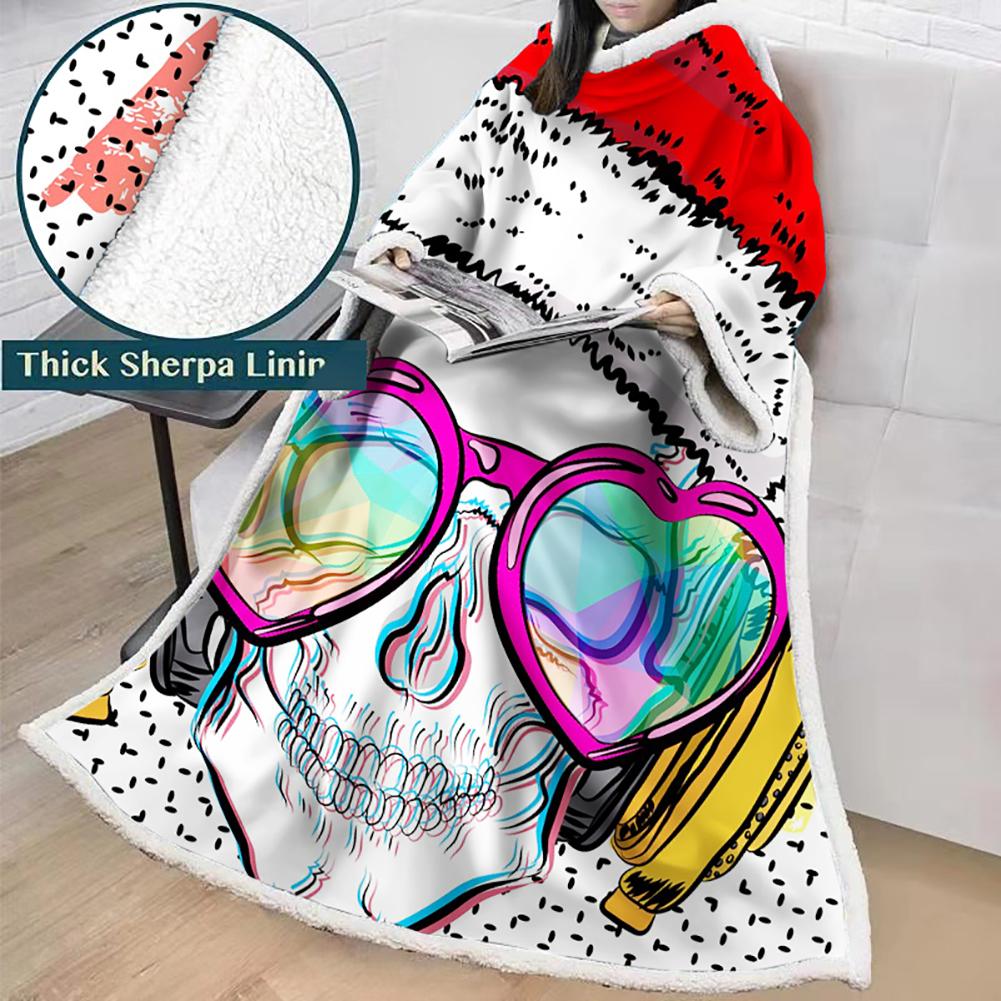 3D Digital Printed Skull Blanket With Sleeves-Horror Blanket Robe