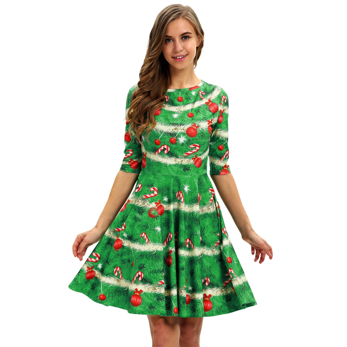 Christmas Dresses - Long Sleeves Xmas Green Dress