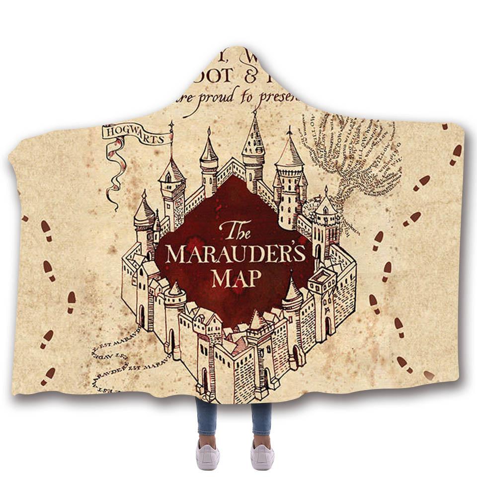 Harry Potter Hooded Blankets - Harry Potter MARAUDER&#39;S MAP Fleece Hooded Blanket