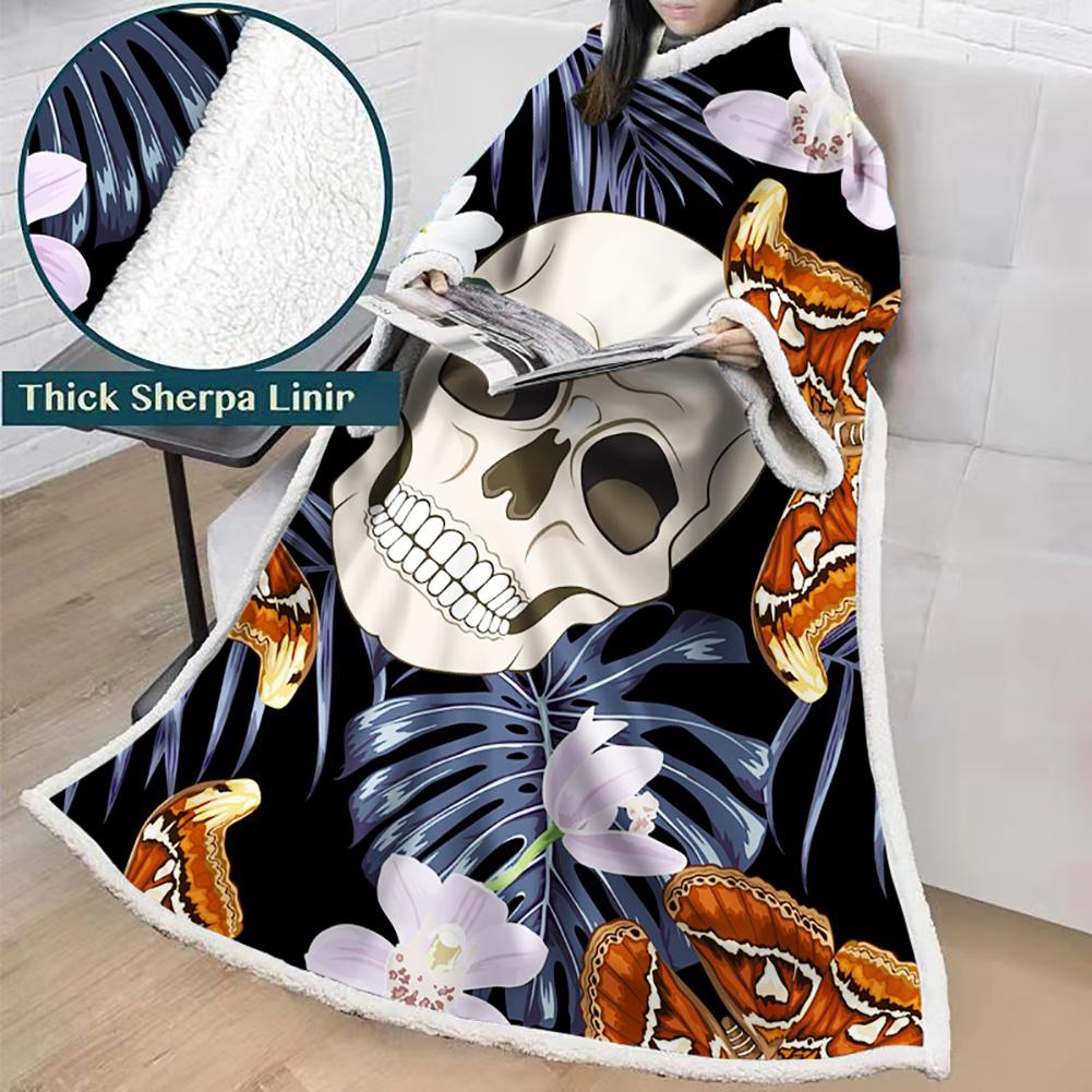 3D Digital Printed Skull Blanket With Sleeves-Horror Blanket Robe