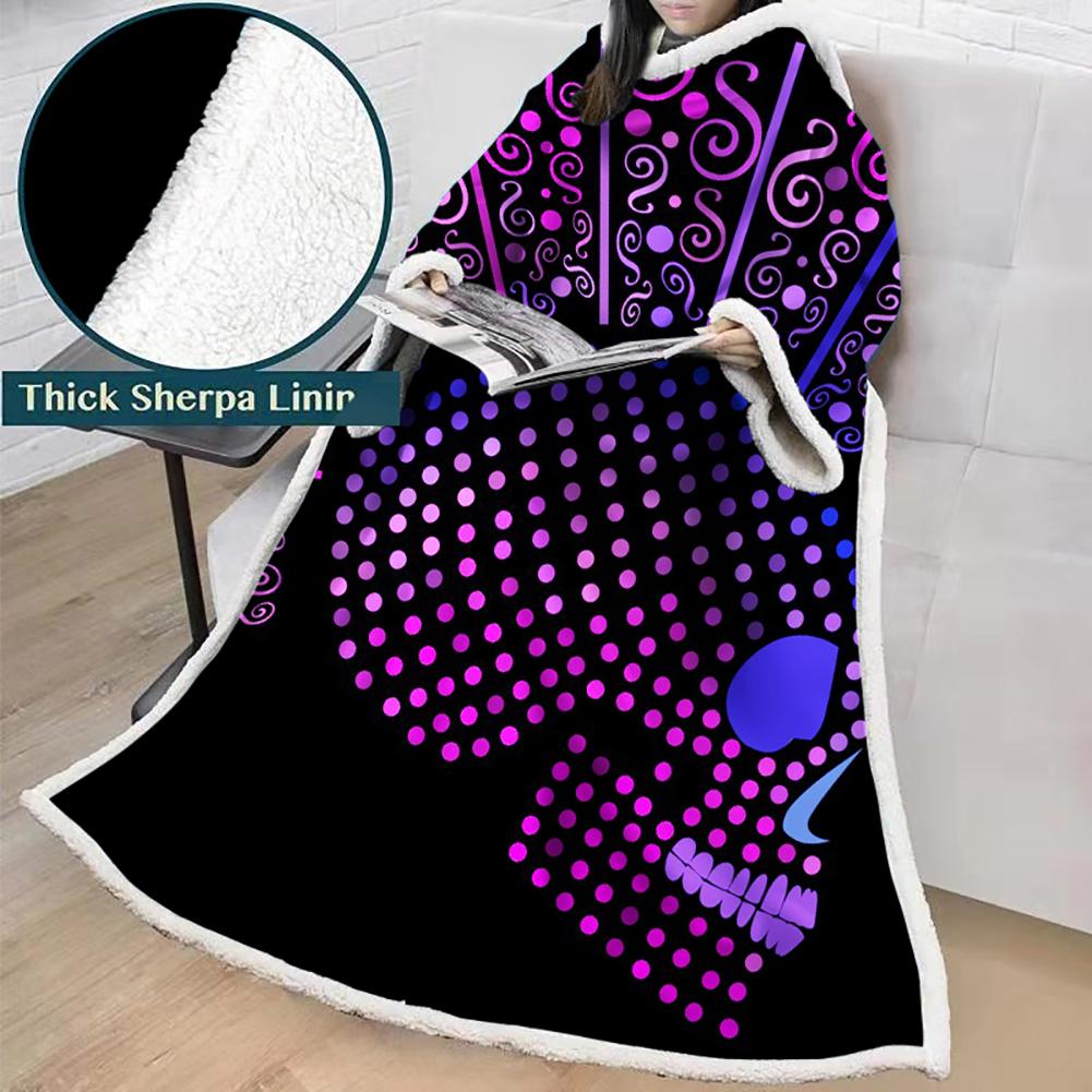 3D Digital Printed Skull Blanket With Sleeves-Horror Blanket Robe