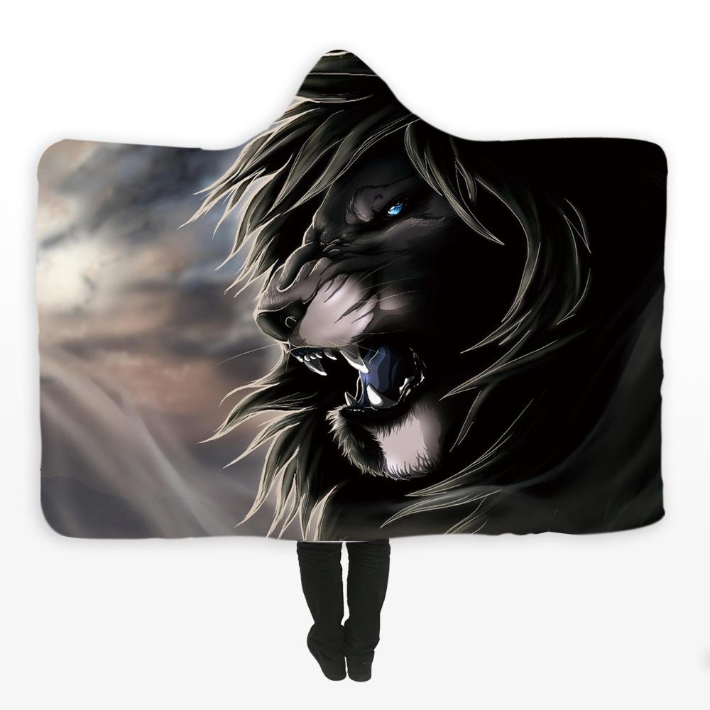 Animal Hooded Blankets - Animal Series Anger Lion Super Cool Fleece Hooded Blanket