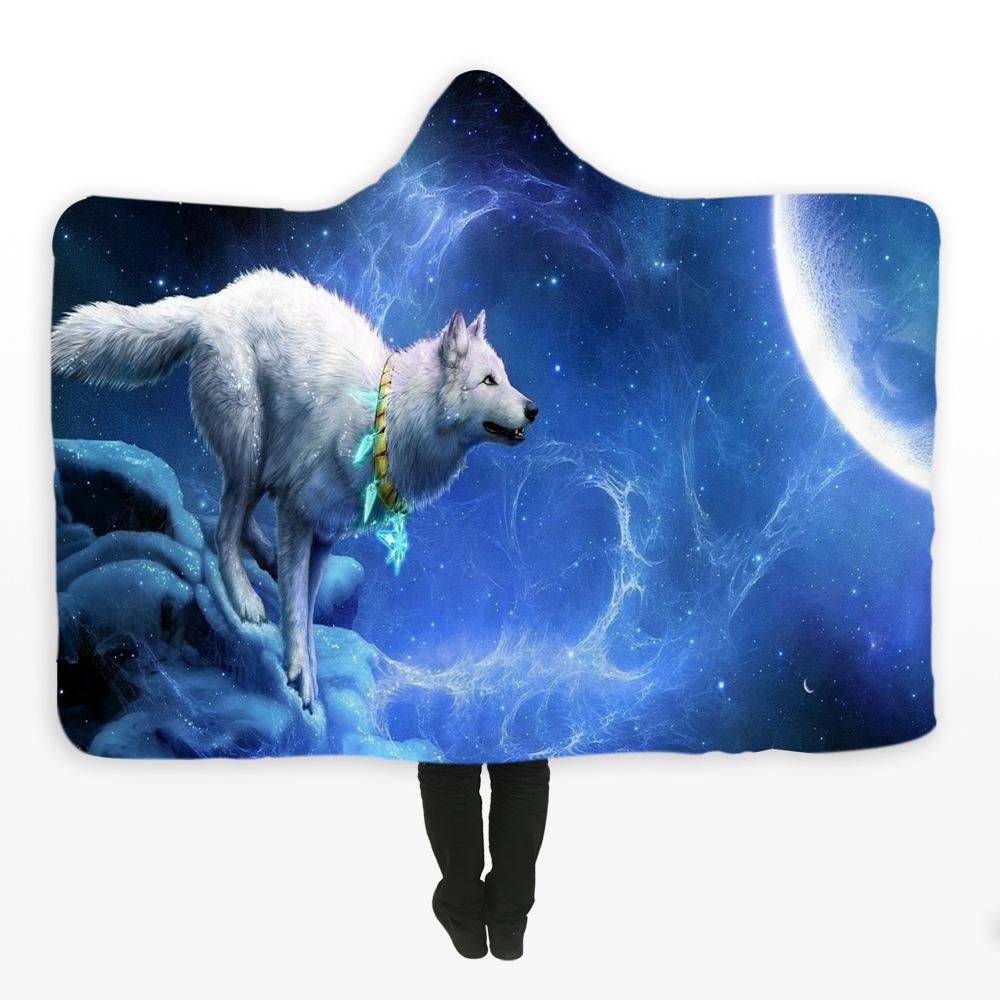 Animal Hooded Blankets - Animal Series Ice Wolf Fleece Hooded Blanket