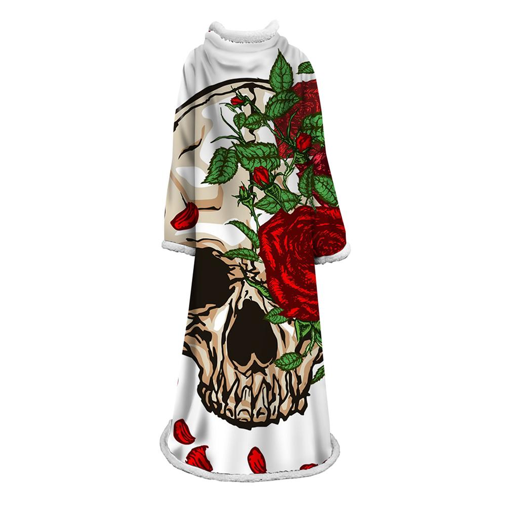3D Digital Printed Skull Blanket With Sleeves-Horror Blanket Robe