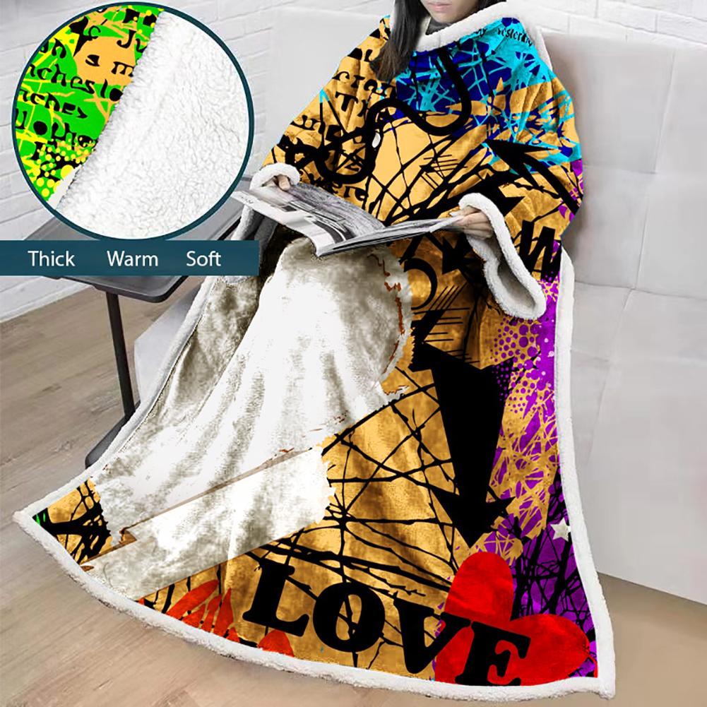 3D Digital Fashion Printed Blanket With Sleeves-Graffiti Blanket Robe
