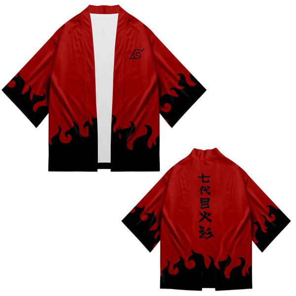 Red 3D Print Personality Japanese Style Kimono Naruto Clothes for Men
