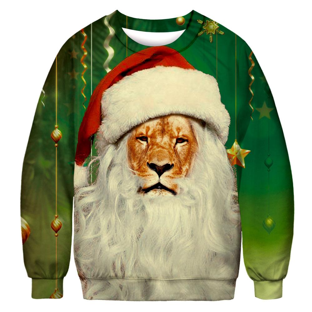 Christmas Sweatshirts - Cool Christmas Lion Icon Green 3D Sweatshirt