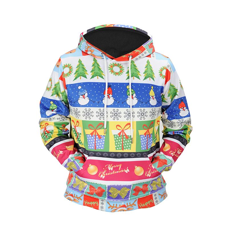 Christmas Hoodies - Christmas Snowman Tree Striped Pattern Cute 3D Hoodie