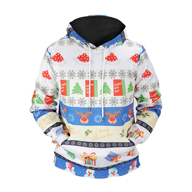 Christmas Hoodies - Happy Christmas Snowflake Deer Striped Pattern Icon 3D Hoodie