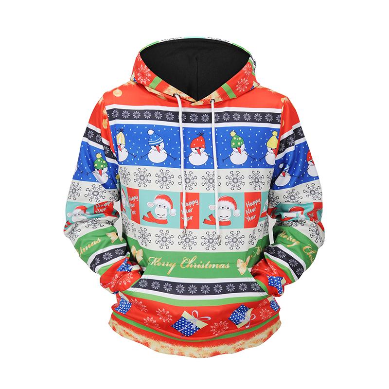 Christmas Hoodies - Christmas Snowman Alpaca Striped Pattern Cute 3D Hoodie