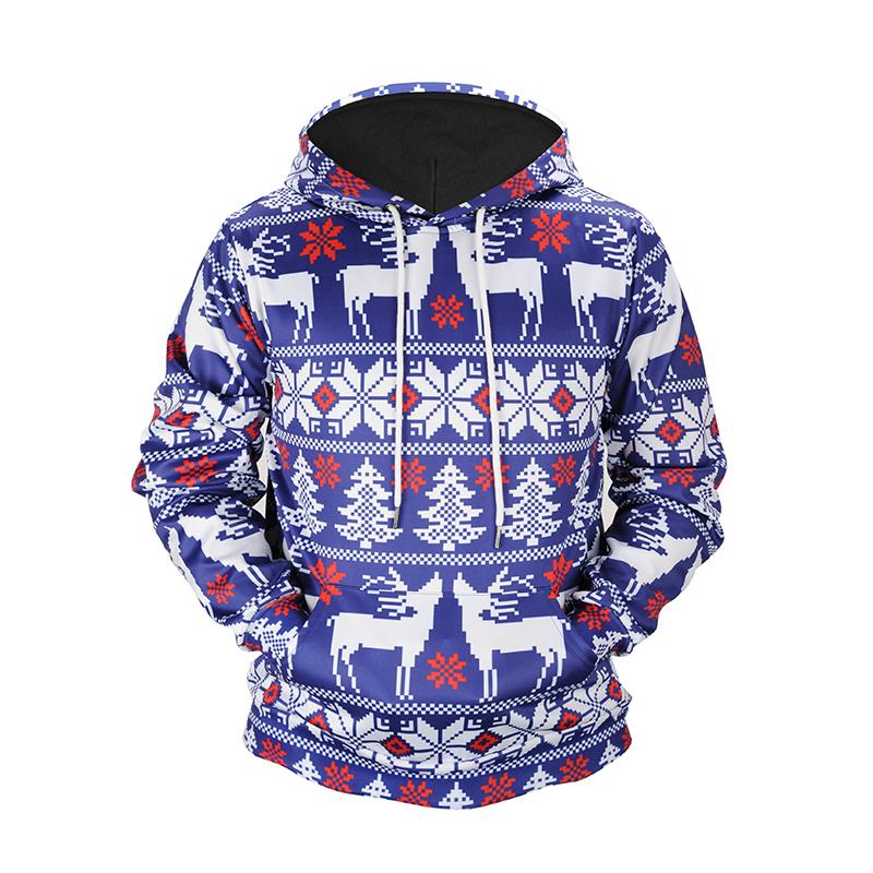 Christmas Hoodies - Cute Christmas Deer Striped Pattern Blue 3D Hoodie