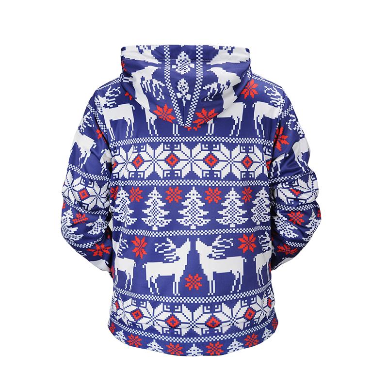 Christmas Hoodies - Cute Christmas Deer Striped Pattern Blue 3D Hoodie