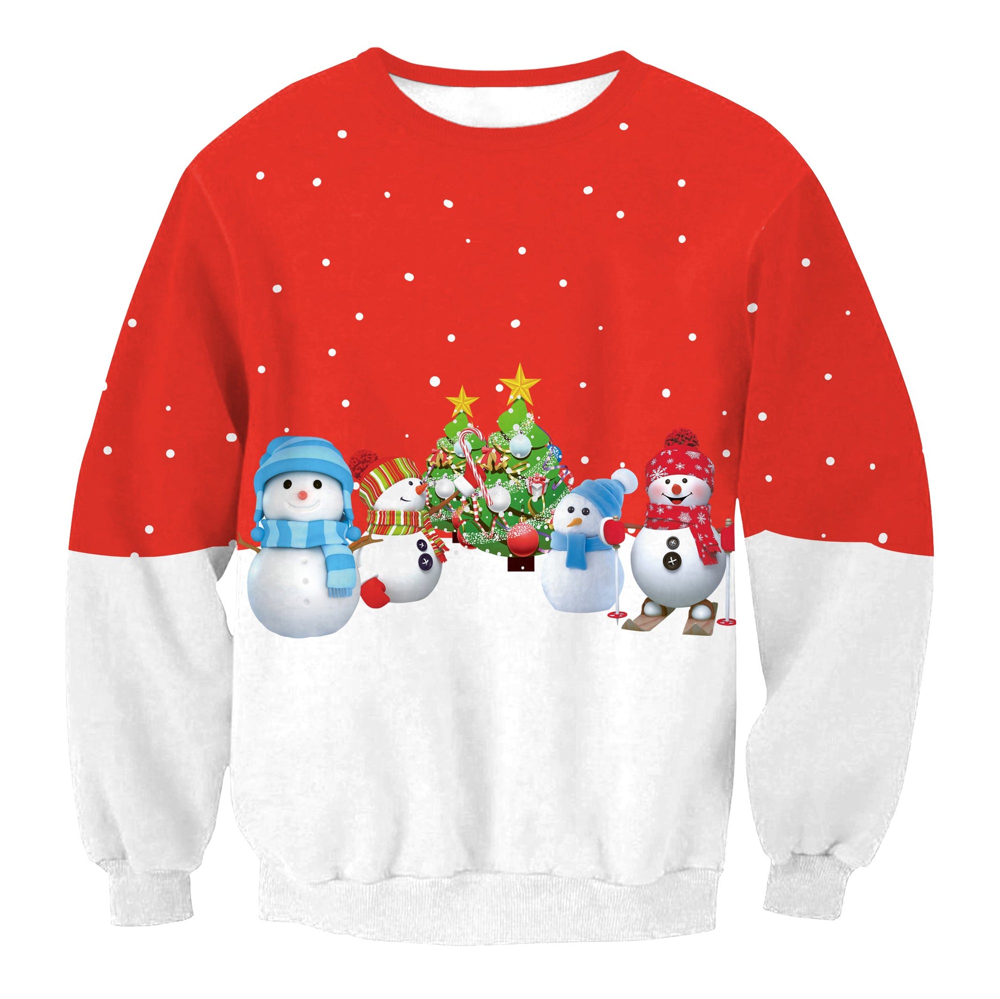 Christmas Sweatshirts -Cute Snowman Red and White 3D Sweatshirt